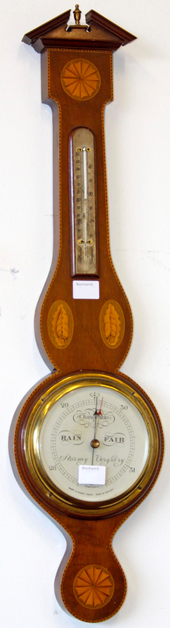 Bonhams : An inlaid mahogany Sheraton revival style aneroid wheel ...