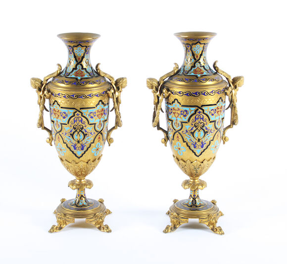 Bonhams : A pair of late 19th century French gilt brass and polychrome ...