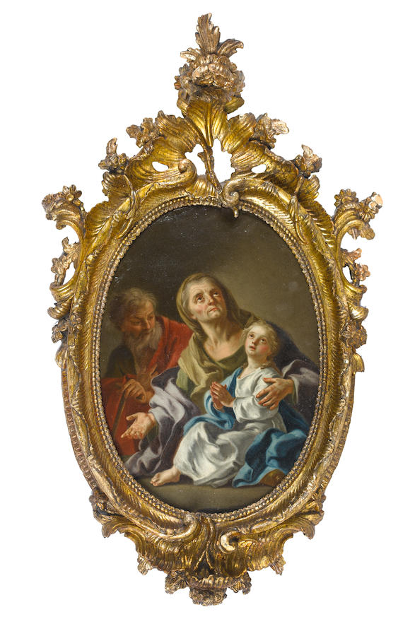 Bonhams Francesco De Mura Naples 1696 1782 The Education Of The Virgin In A Carved And Gilt 0091