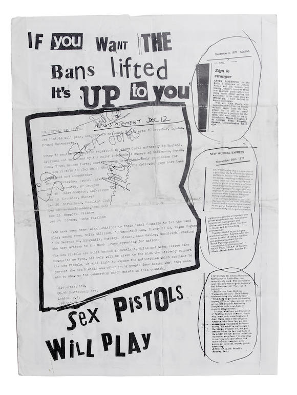 Bonhams An Autographed Never Mind The Bans Flyer For The Sex Pistols At Mr Georges 3352