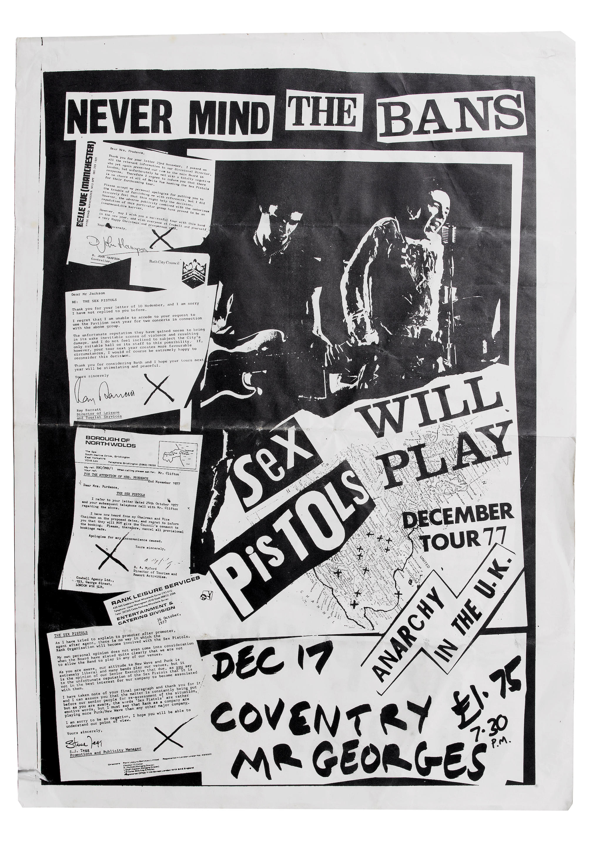 Bonhams : A 'Never Mind The Bans' flyer for the Sex Pistols at Mr ...