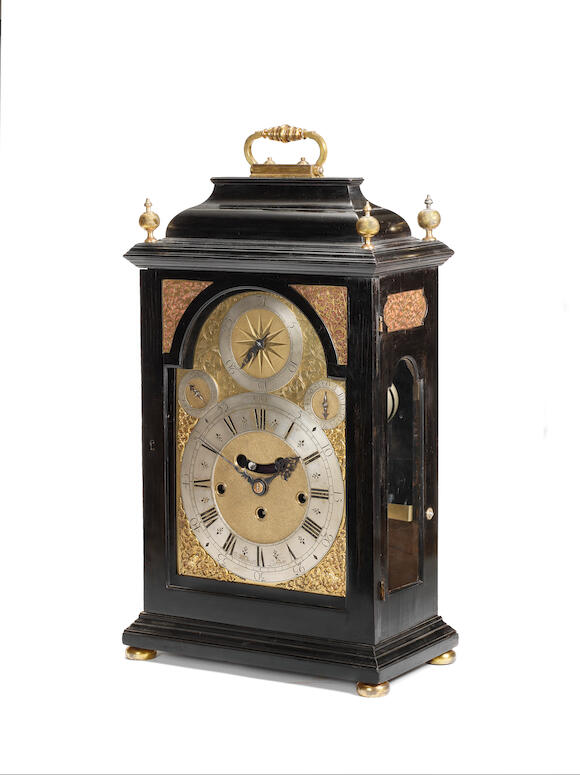 Bonhams A fine and impressive early 18th century ebony veneered quarter chiming bracket clock