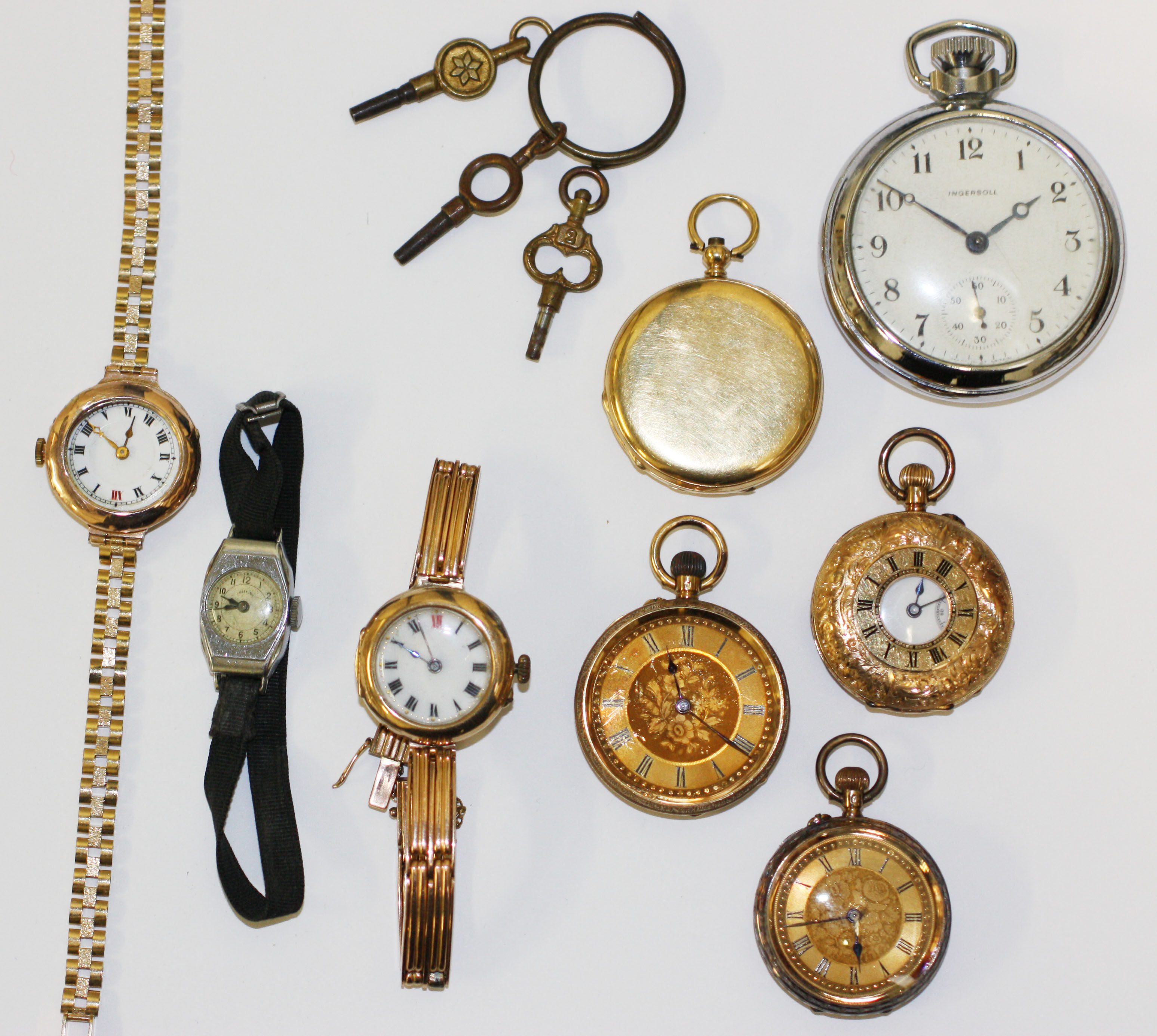 A late 19th Century 18ct gold cased half hunter fob watch,leafy