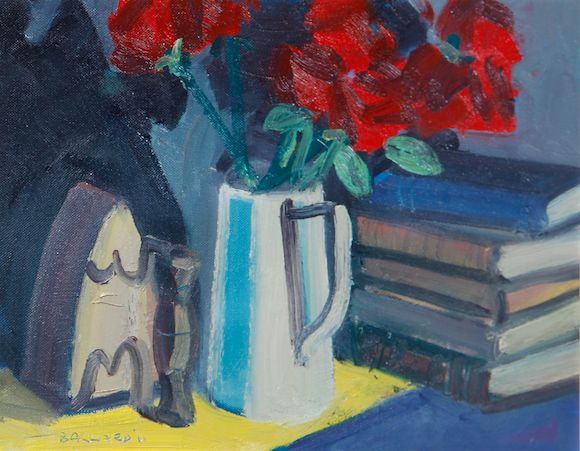 Bonhams : Brian Ballard (Irish, born 1943) Still life of flowers, books ...