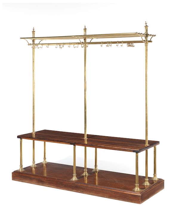 Bonhams A late 19th century mahogany and brass double sided coat rack