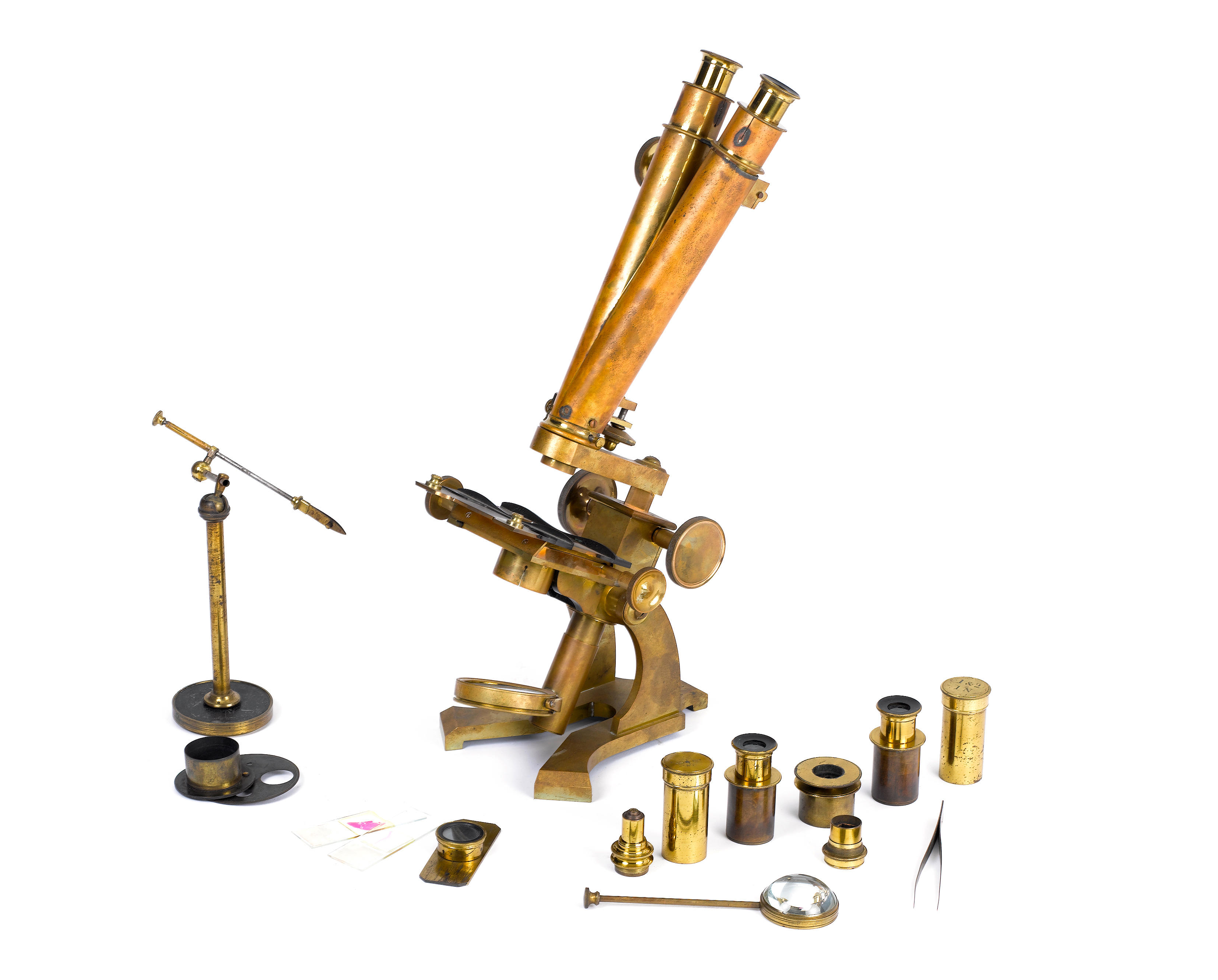 Bonhams : A brass binocular microscope, by I. C Robbins, late 19th century,