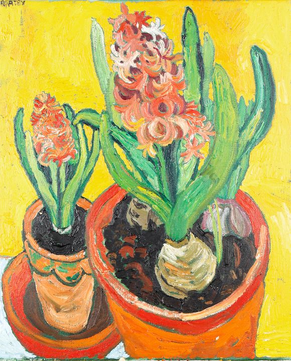Bonhams John Bratby R A British 1928 1992 Still Life With Hyacinths bonhams-john-bratby-r-a-british-1928-1992-still-life-with-hyacinths