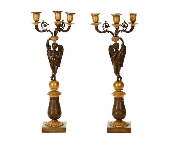 Bonhams : A pair of 19th century Empire style gilt and patinated bronze ...