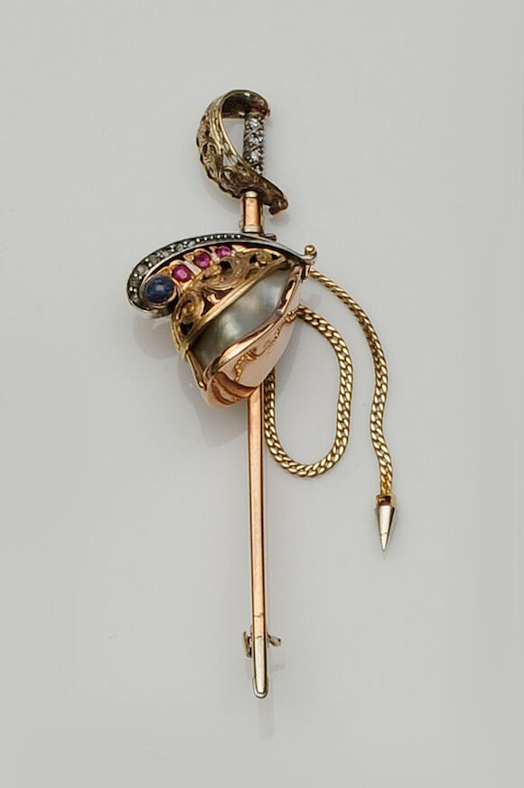 Bonhams : A vari gem-set sword bar brooch
