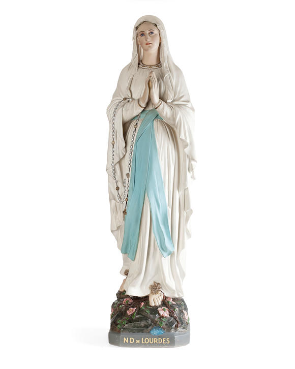 Bonhams : A painted plaster figure of The Lady of Lourdes