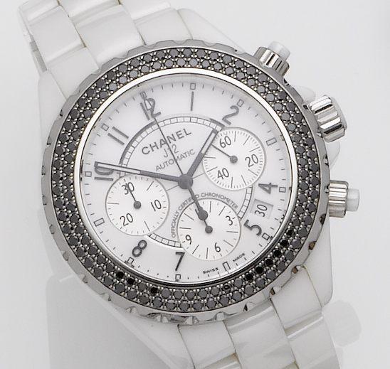 Chanel. A ceramic diamond set chronograph automatic  - Bonhams