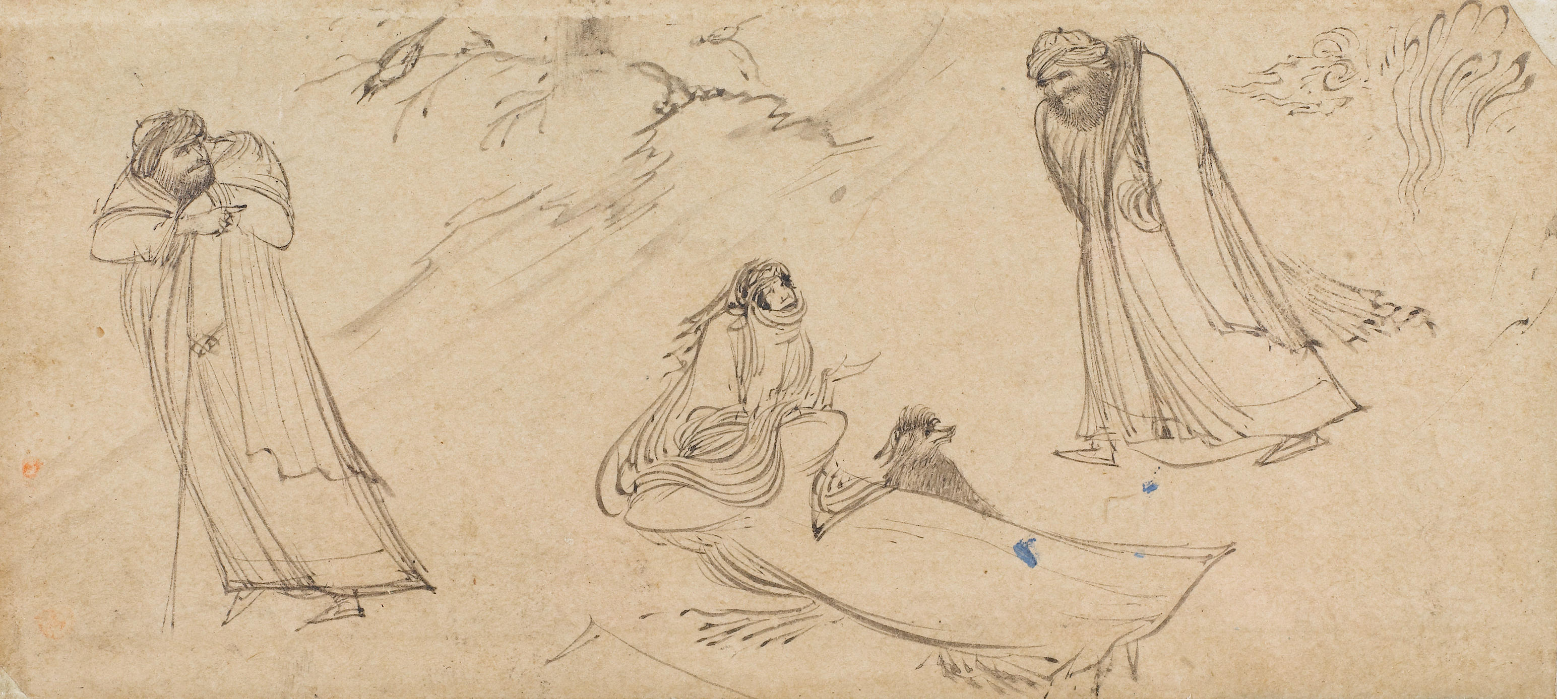Bonhams A Maiden In Conversation With Two Elderly Men In A Landscape Persia In The Style Of