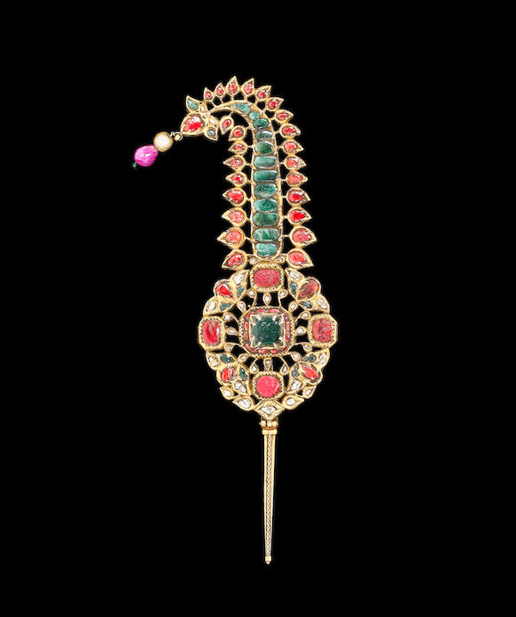Jigha Bonhams : A gem-set gold Turban Ornament (Jigha) North India, Mughal ...