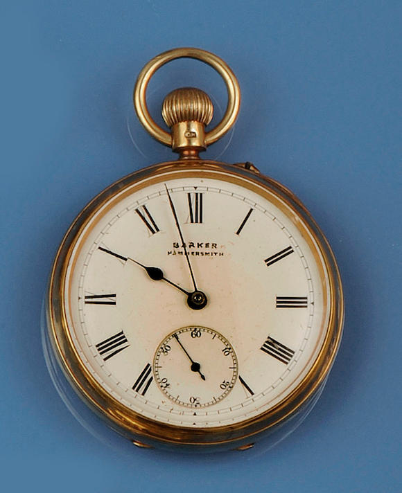 Bonhams : G W Barker, Hammersmith An 18ct Gold Open Faced Pocket Watch