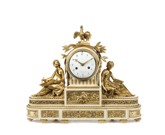 Bonhams : A Louis XVI gilt bronze and Carrara marble figural mantel ...