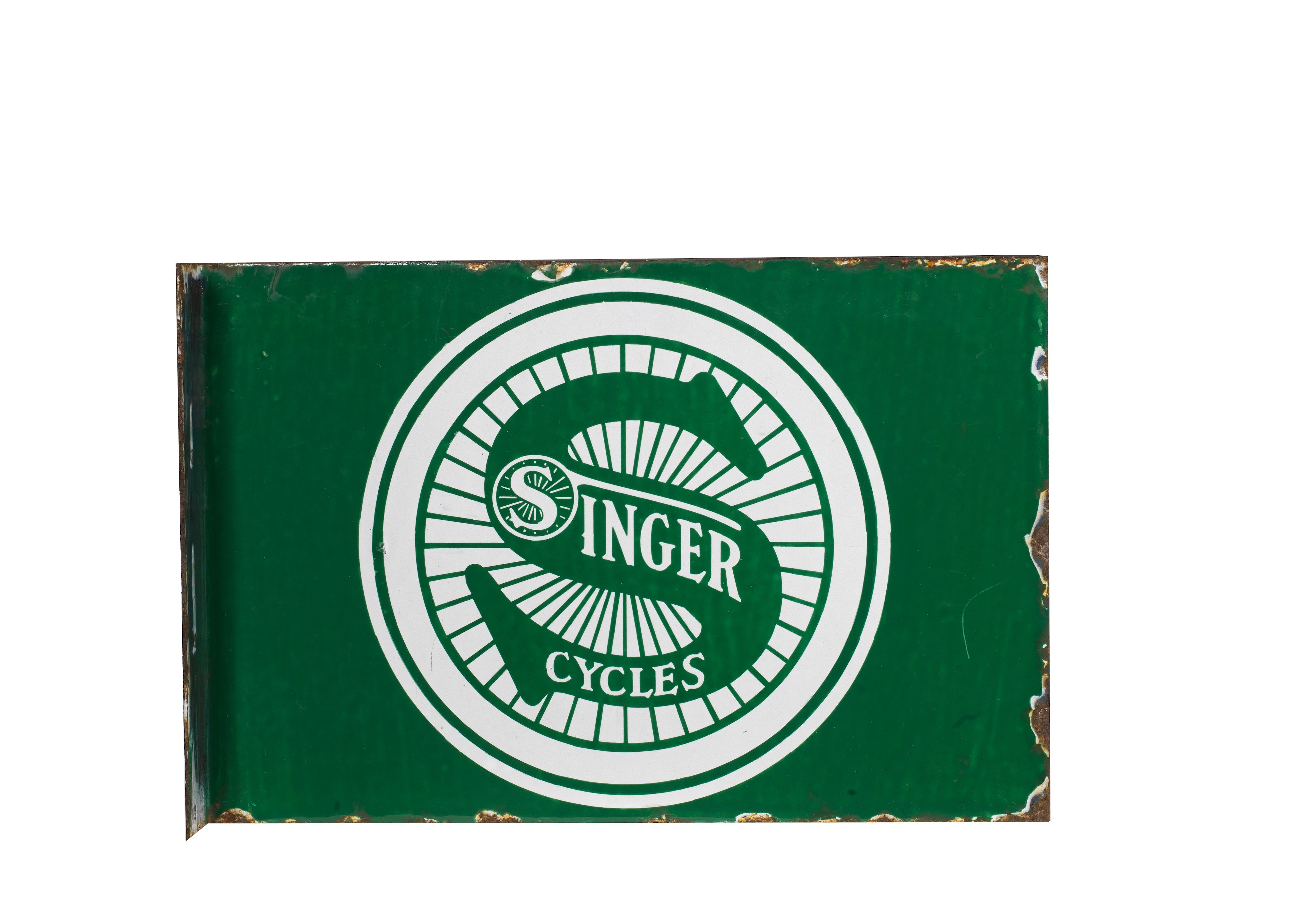 Bonhams Cars : A Singer Cycles double-sided enamel sign,