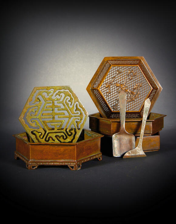 Bonhams A tiered bronze incense burner Jia xiang zhen bao mark