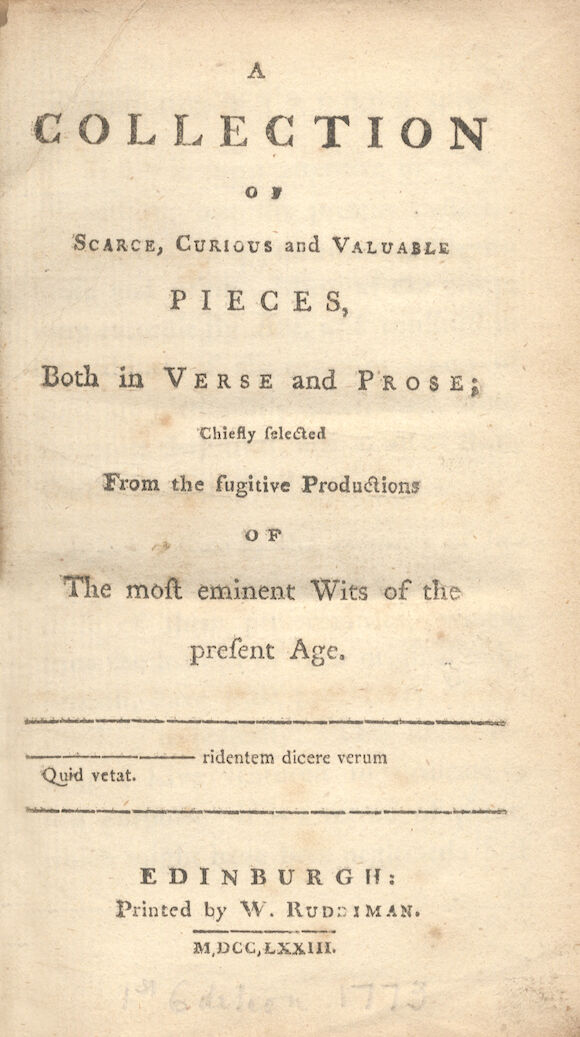 Bonhams : RUDDIMAN (WALTER, editor)] A Collection of Scarce, Curious ...