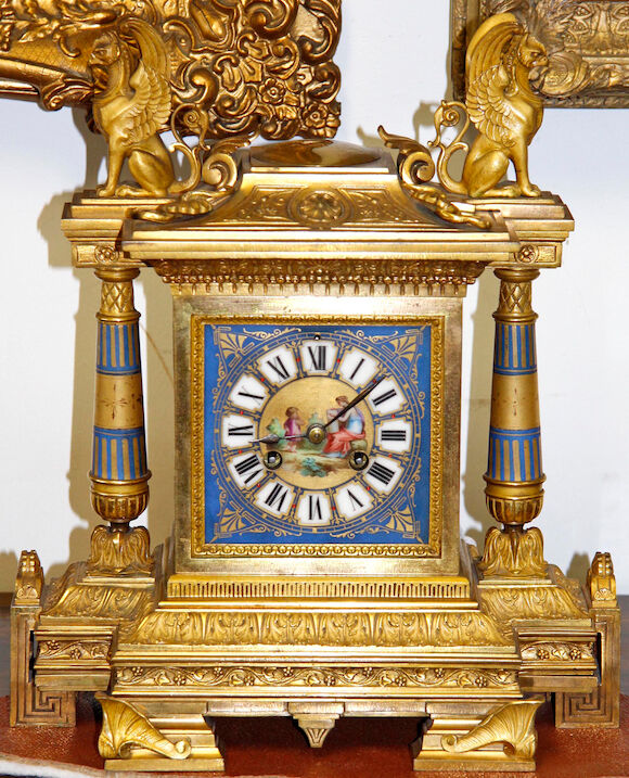 Bonhams : A French mid 19th Century porcelain mounted gilt metal mantel ...