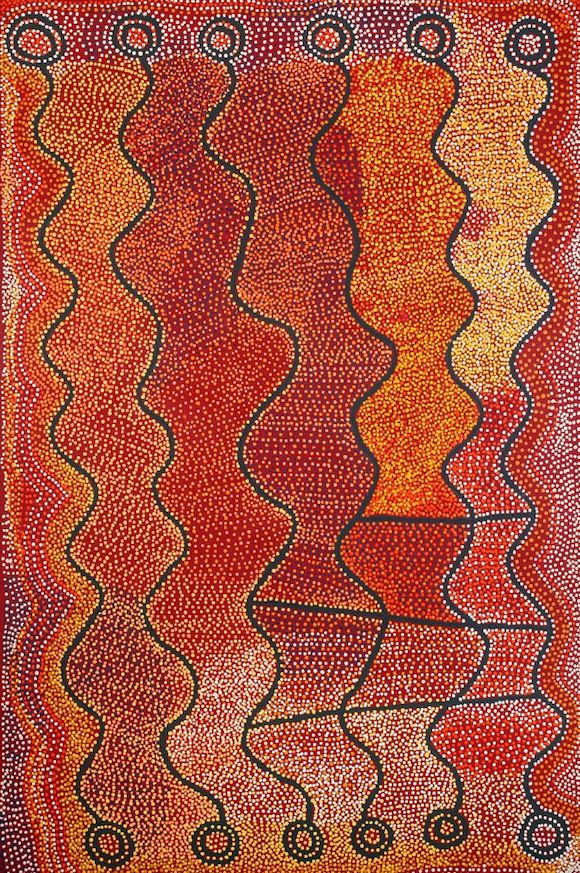 2659/25 Canvas Prestretched Ngapa Jukurrpa (Water Dreaming) 30x30cm Ursula Nampijinpa Collins - Warlukulangu Artists