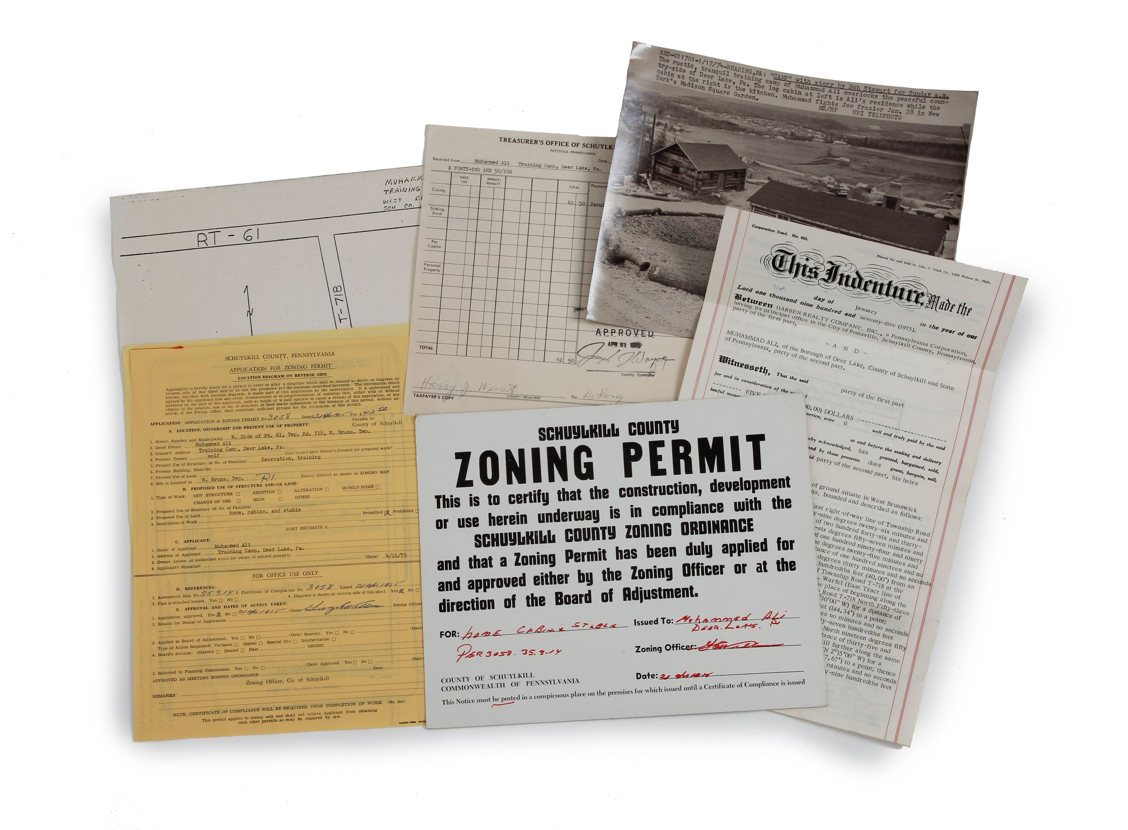 Bonhams 1974/1975 Muhammad Ali Deer Lake training park zoning permit