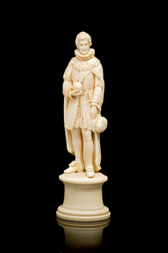 Bonhams : A French 19th century carved ivory figure of a monarch