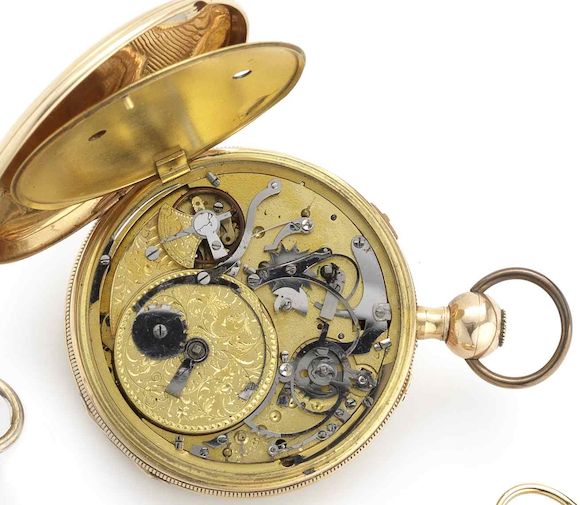 Bonhams An 18ct gold key wound open face musical pocket