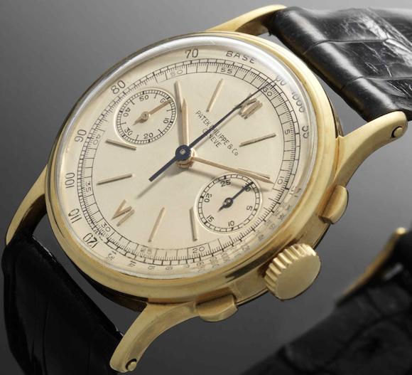 Bonhams : Patek Philippe. An 18ct gold manual wind chronograph ...