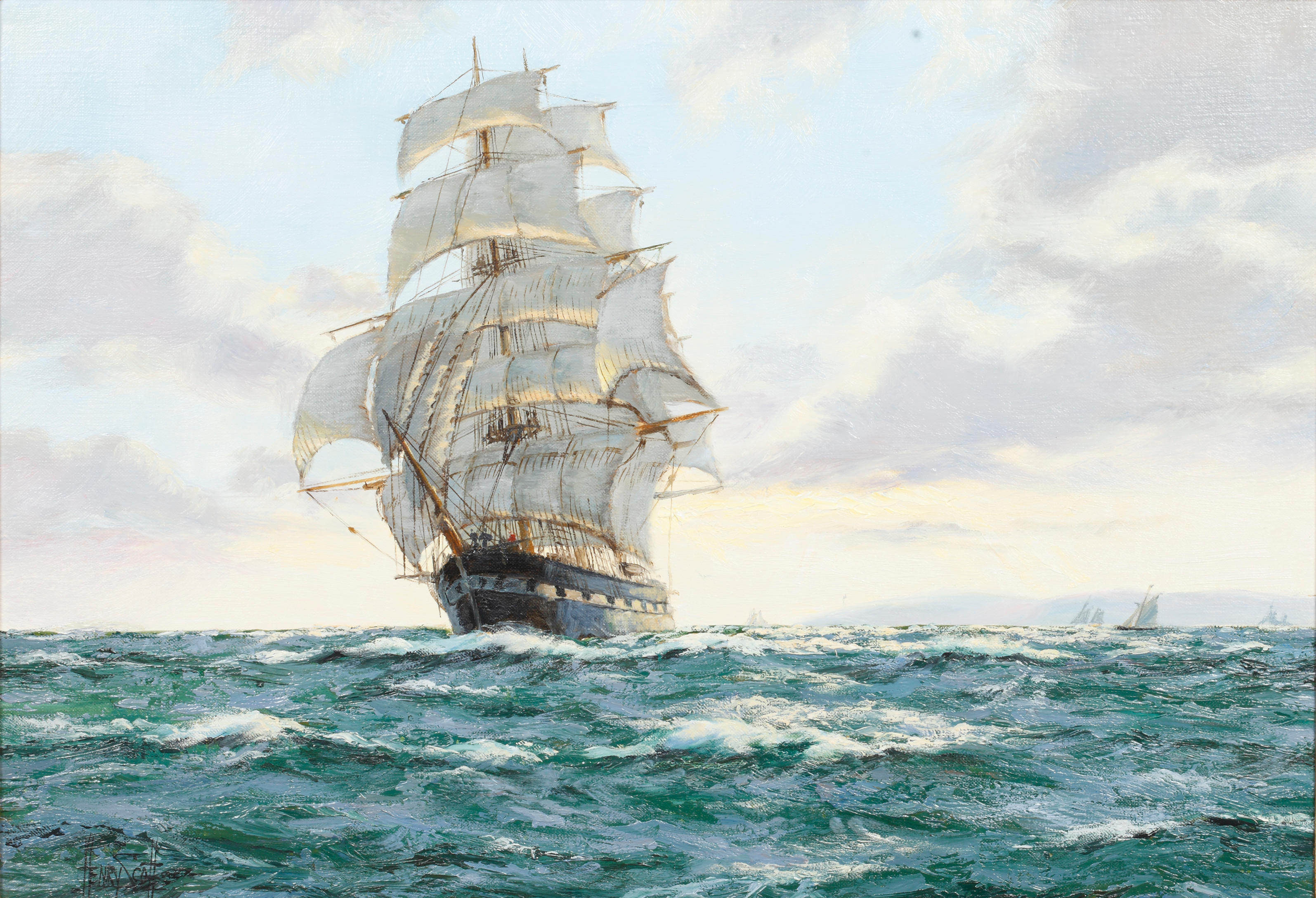 Bonhams : Henry Scott (British, 1911-2005) Evening Clouds, Clipper Ship ...