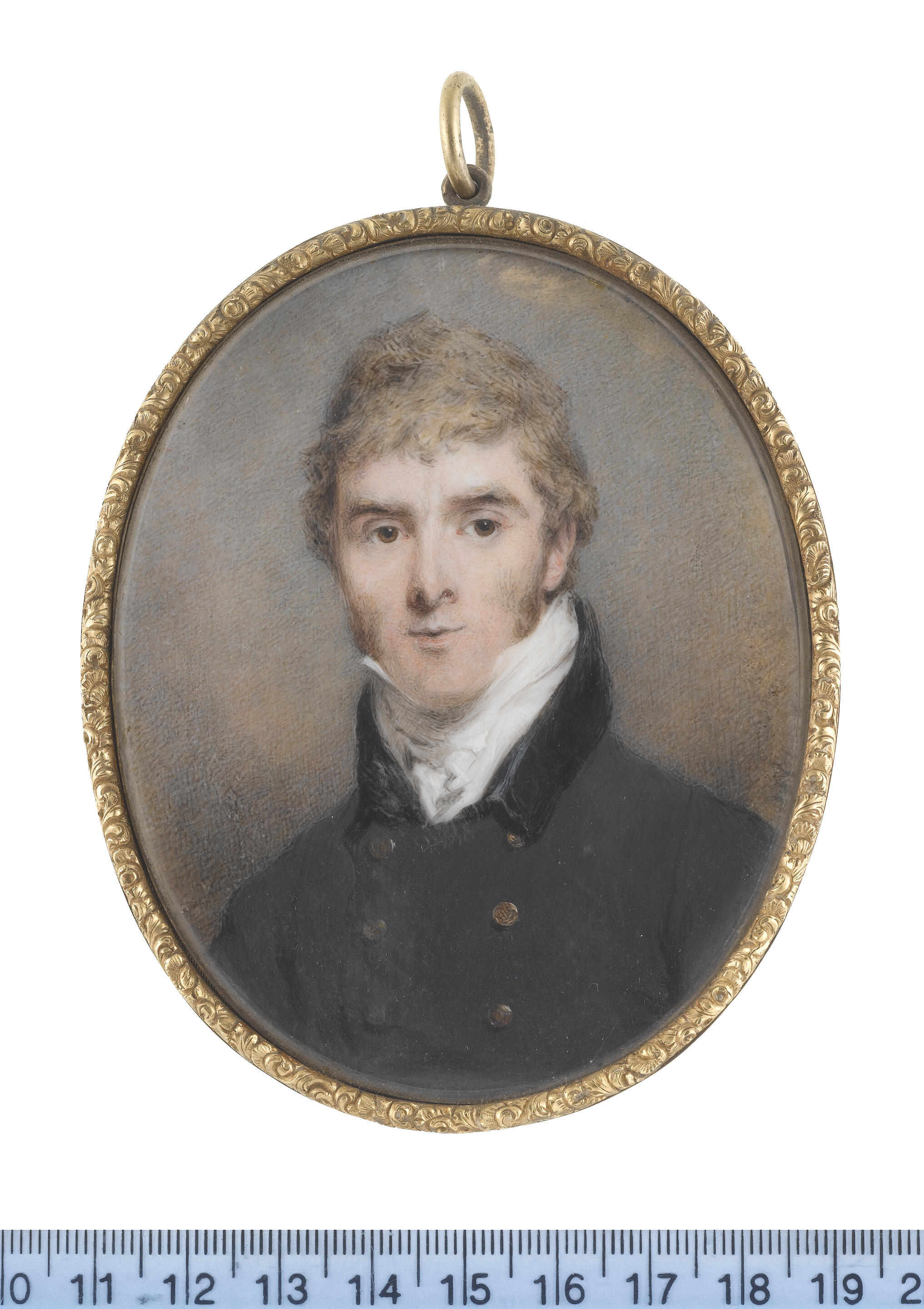 Bonhams John Wright (British, circa 17451820) A Gentleman, wearing dark blue coat with black