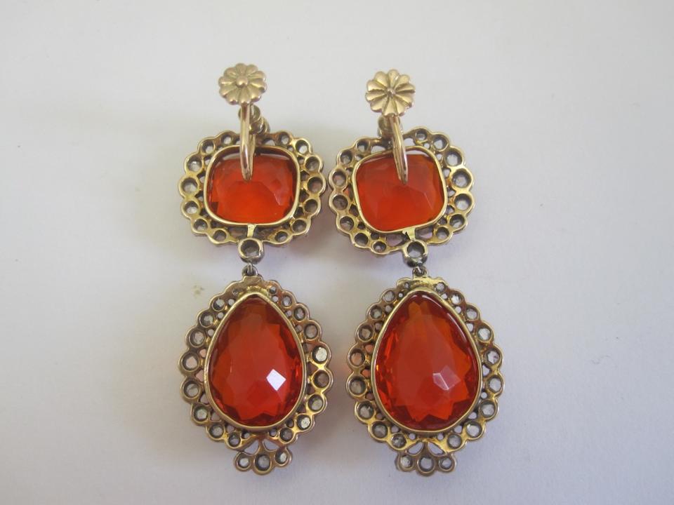 Bonhams : A pair of early 19th century fire opal and diamond earrings