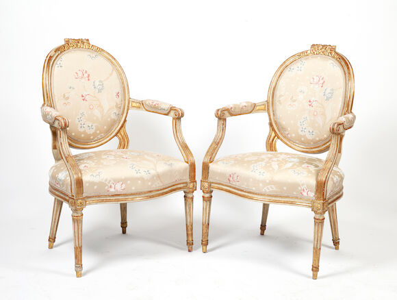 Bonhams : A set of four 19th Century cream painted and gilt fauteuils ...