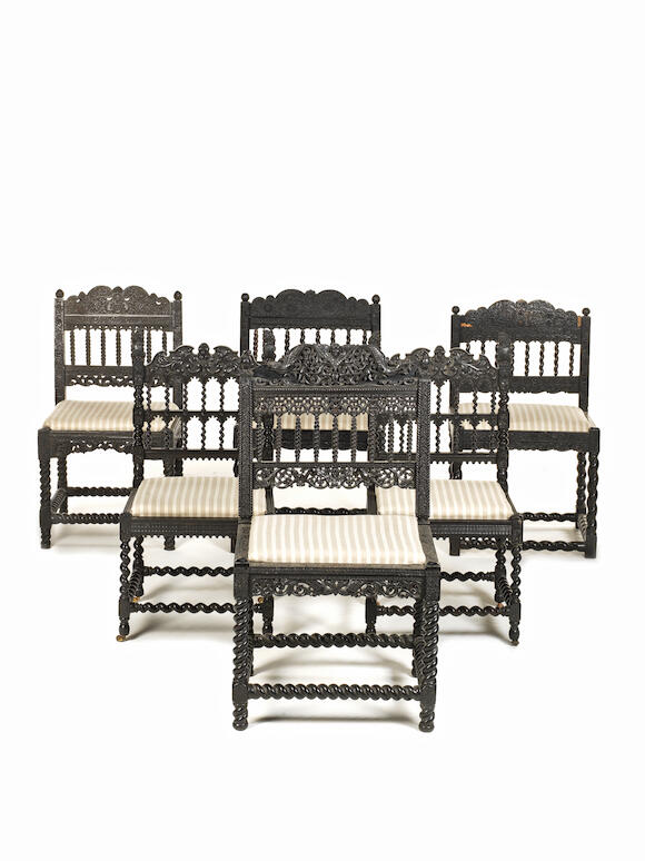 Bonhams A group of six Coromandel coast ebony side chairs four 17th