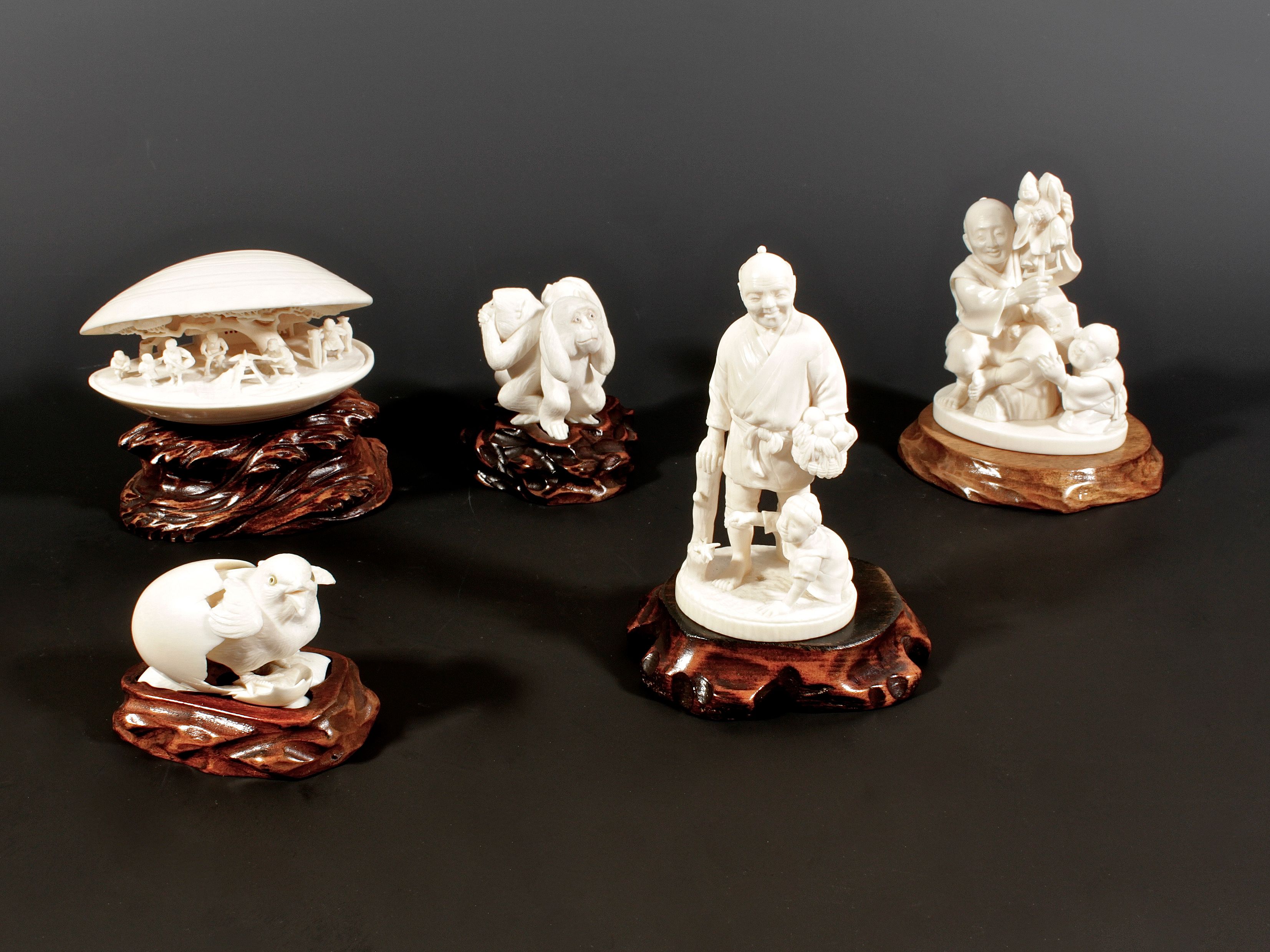 Bonhams Five Japanese ivory carvings, Meiji period