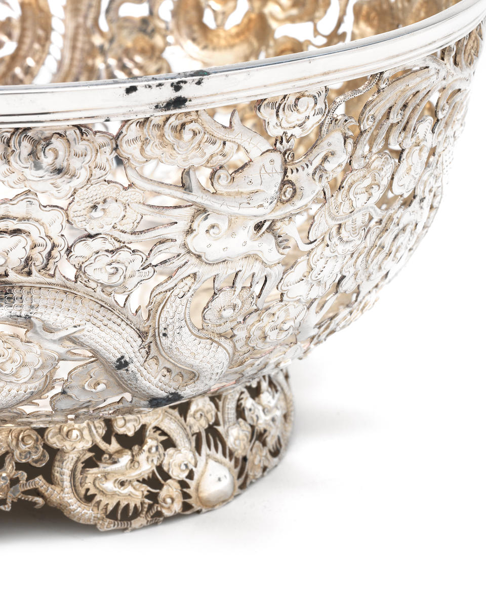 Bonhams An Impressive Late 19thearly 20th Century Chinese Export Pierced Silver Bowl By Wang 