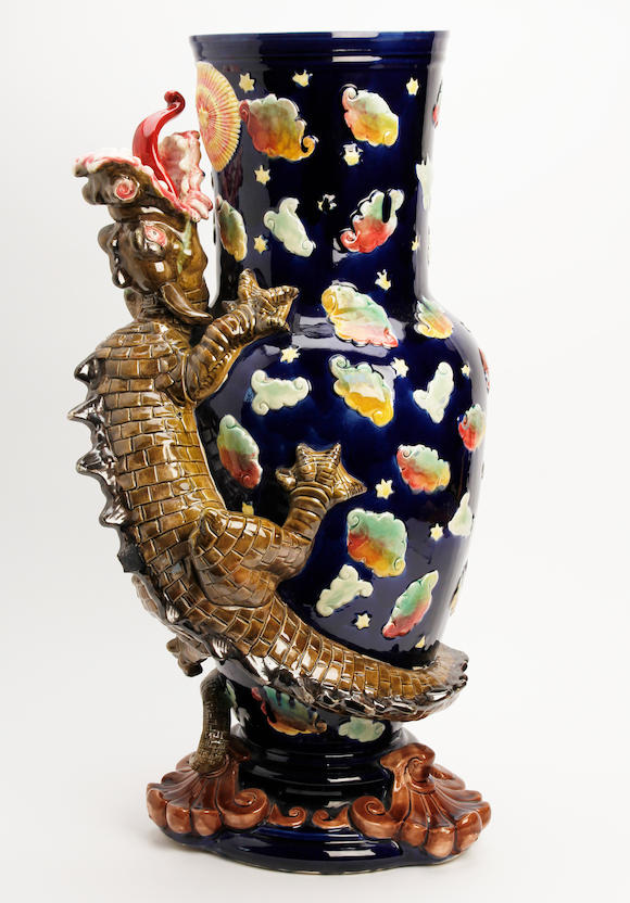 Bonhams : A large decorative majolica vase or umbrella stand 20th Century