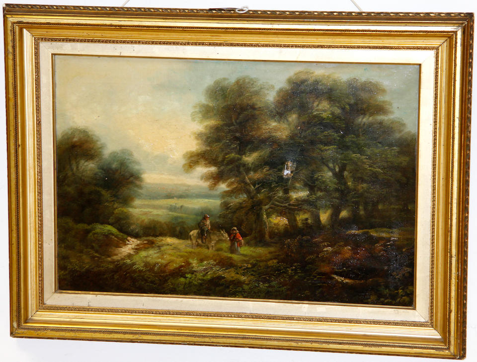 Bonhams : After J. Barker Country views with figures 42cm x 60cm.