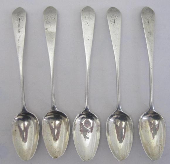 Bonhams : Five late 18th century teaspoons by Benjamin Lumsden of ...