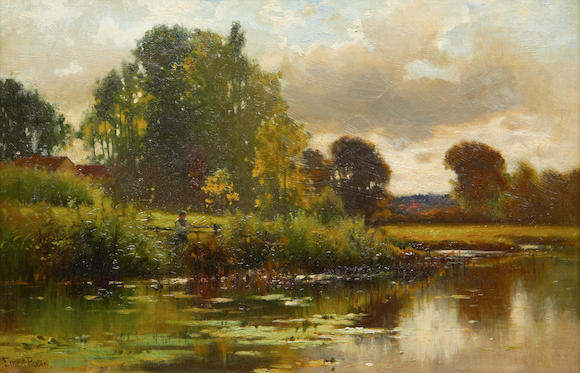 Bonhams : Ernest Parton (American, 1845-1933) Figure by a river