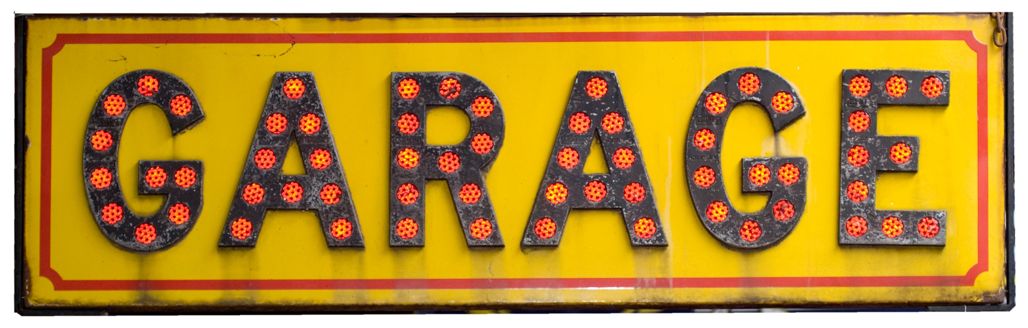 Bonhams Cars A large enamel 'GARAGE' sign by Fairylite signs of London,