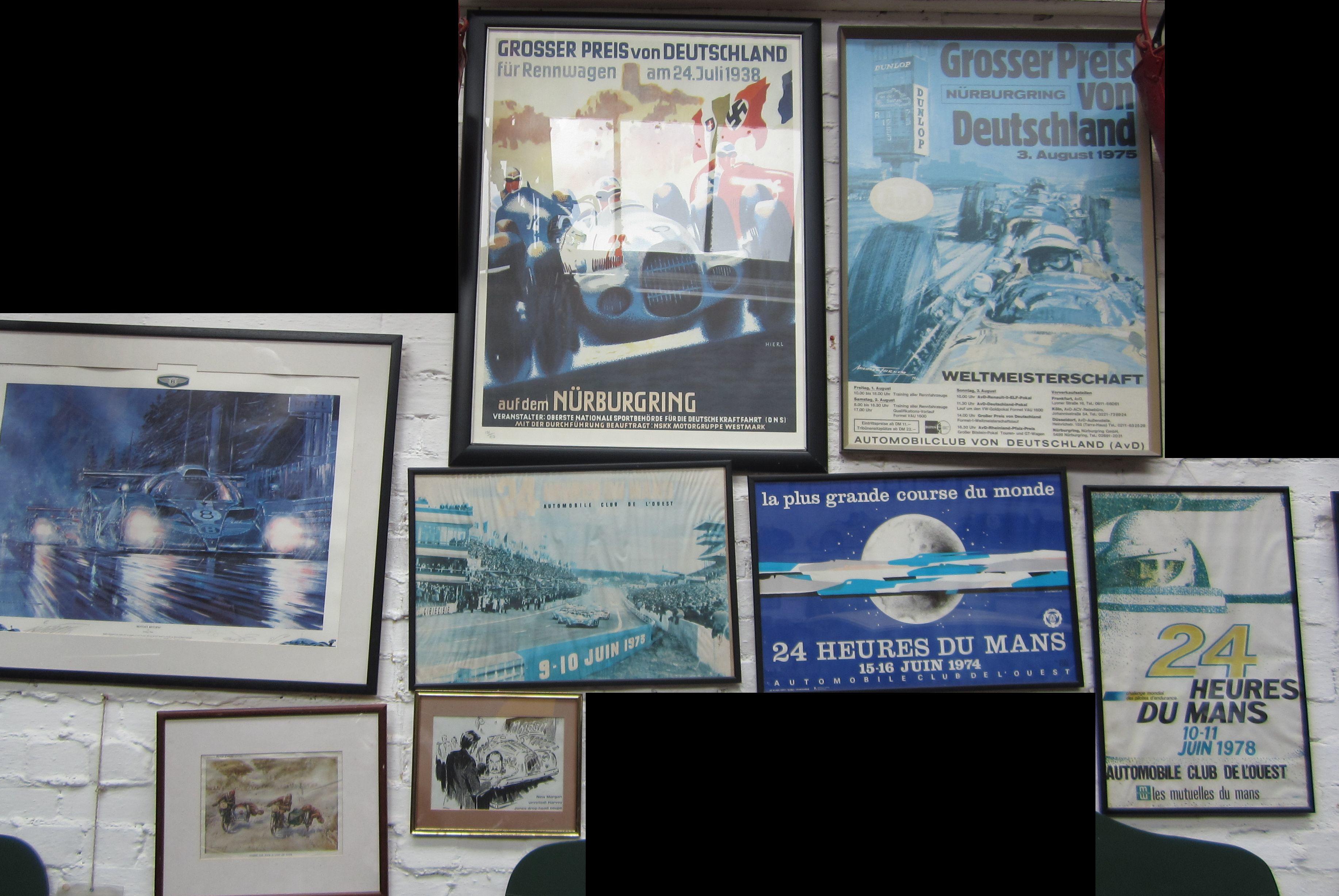 Bonhams Cars Eight framed motorsport posters and prints,