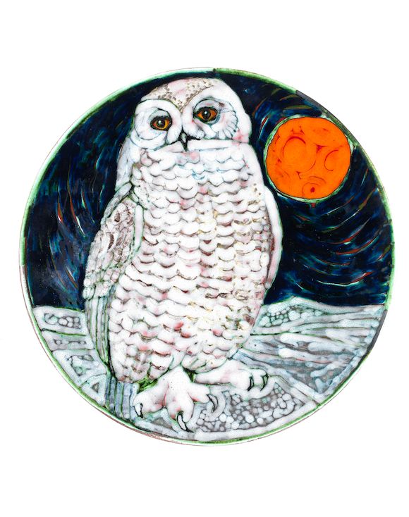 Bonhams : Tony Morris for Poole Pottery 'Snowy Owl' a Unique Charger, 1999
