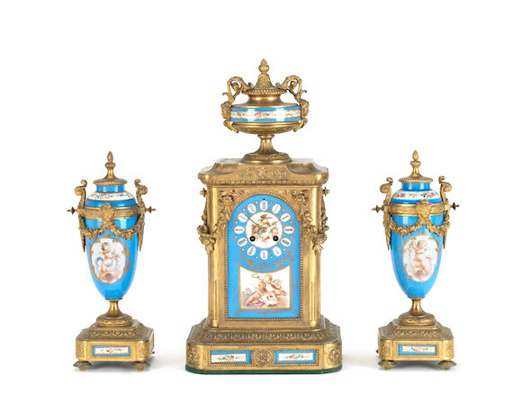 Bonhams : A late 19th century gilt metal and porcelain mounted clock ...