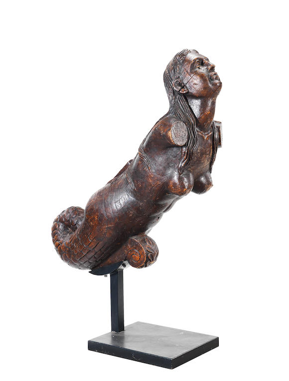 Bonhams : A large carved ship's figurehead of a mermaid. 51x21x68.5ins ...