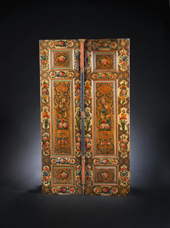 Bonhams A Pair Of Qajar Lacquered Wood Doors Persia 19th Century 2