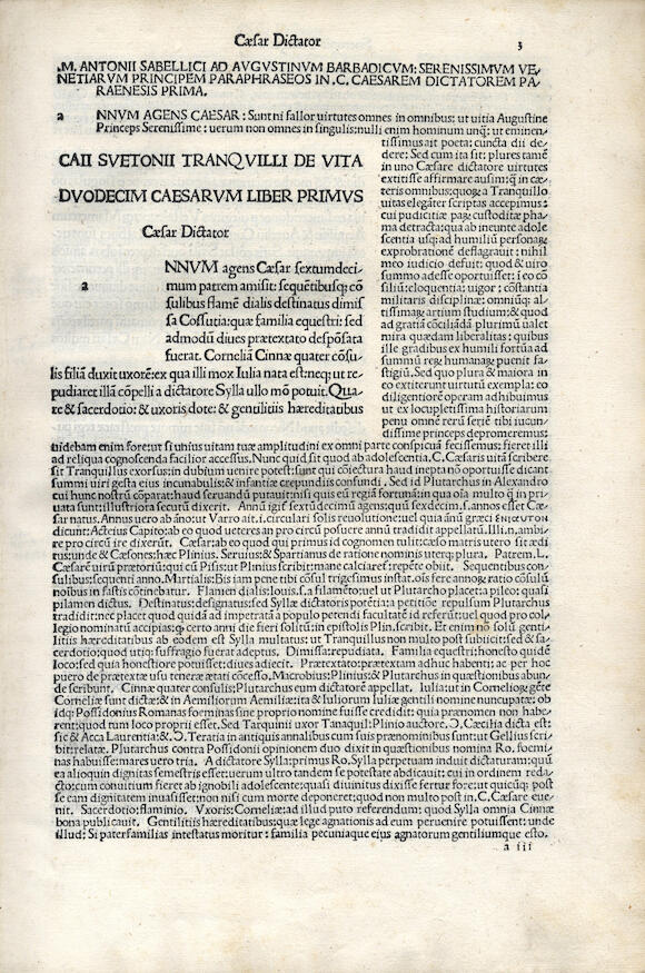 Bonhams SUETONIUS TRANQUILLUS (GAIUS) Vitae XII Caesarum Commentary