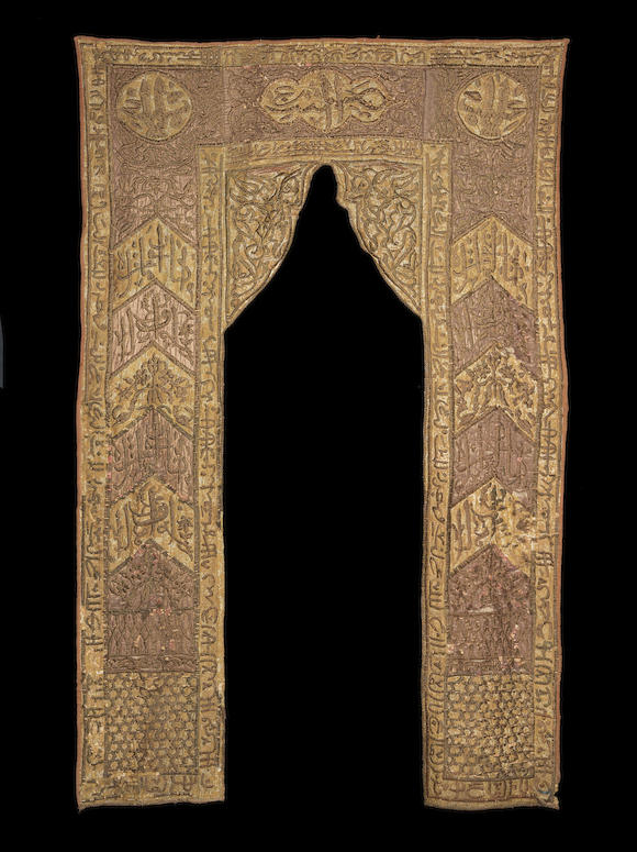 Bonhams An Ottoman Metal Thread Embroidered Silk Portière Egypt Or Syria 19th Century