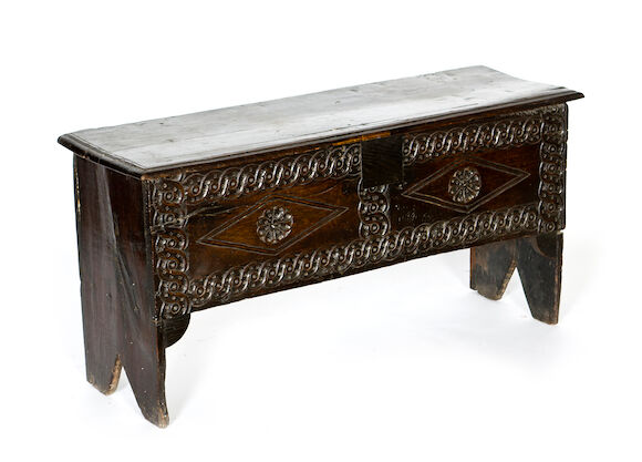 Bonhams : A late 17th century carved oak six plank coffer