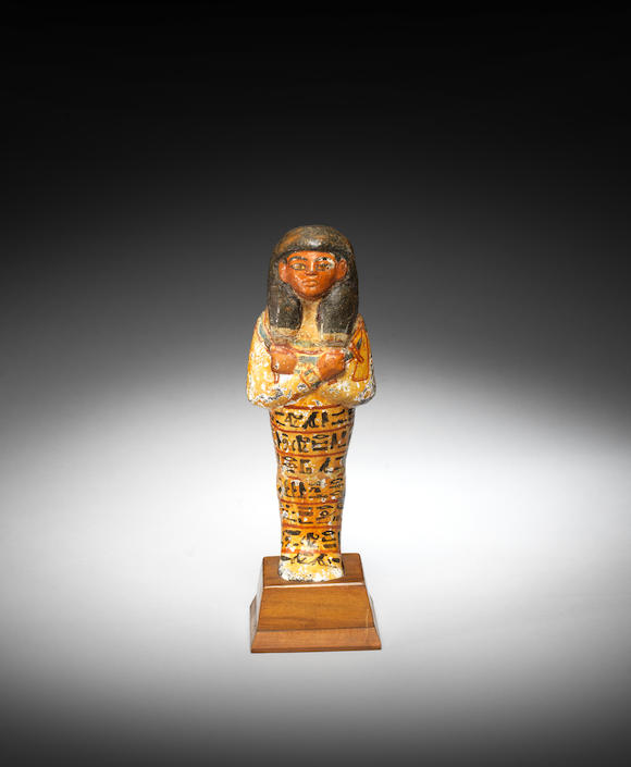 Bonhams : An Egyptian polychrome limestone shabti