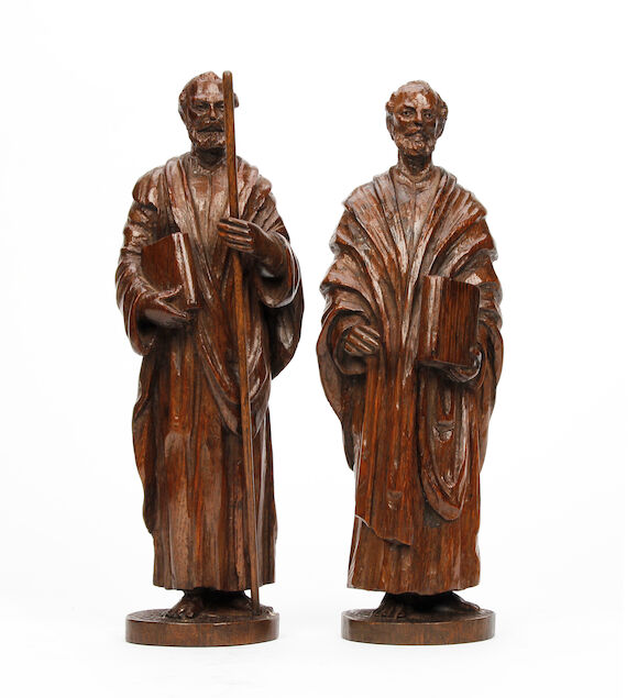 Bonhams : A pair of carved oak figures, Northern European19th century